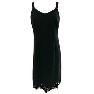 Albert Nipon black sheath dress - LINED embroidered hem‎ VINTAGE FITS 6/8